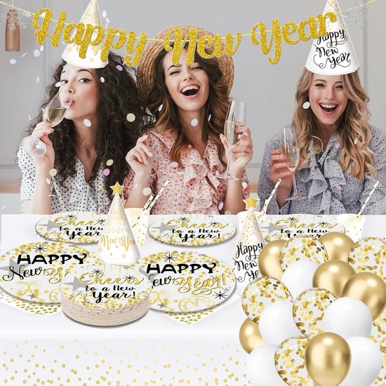 Décorations de fête du Nouvel An 2024, réutilisable Ensemble de vaisselle  de fête du Nouvel An