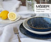 Modern Vintage serviesset voor 2 personen in Maurisch design, 8-delig tafelservies met borden en schalen van hoogwaardig keramiek, aardewerk, blauw