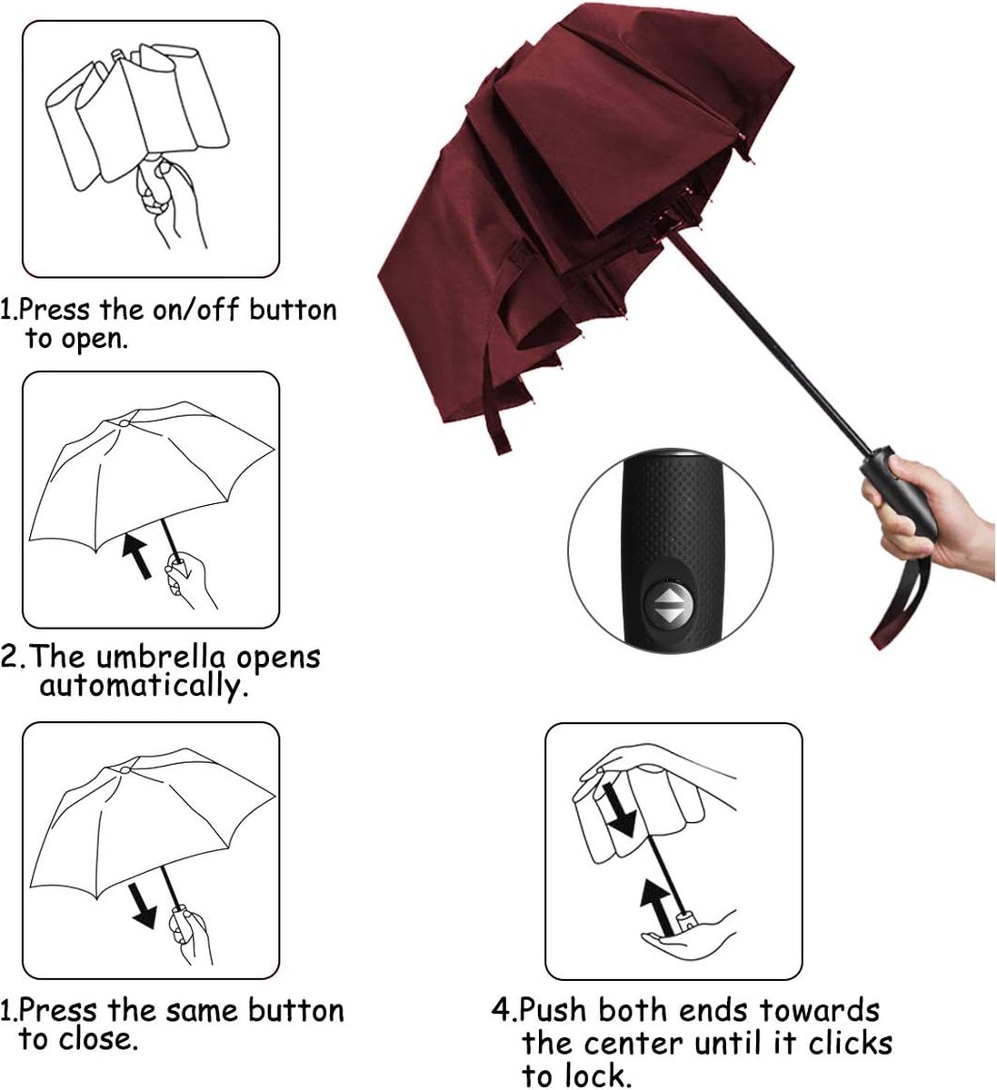 Paraplu Opvouwbare Winddichte Zakelijke Paraplu Storm Teflon Waterbestendige Parasol UV-bescherming Volledig Automatische Paraplu Draagbaar Weerbestendige Parasol en Paraplu - Rood — cadeau in Mode & Accessoires - foto 2