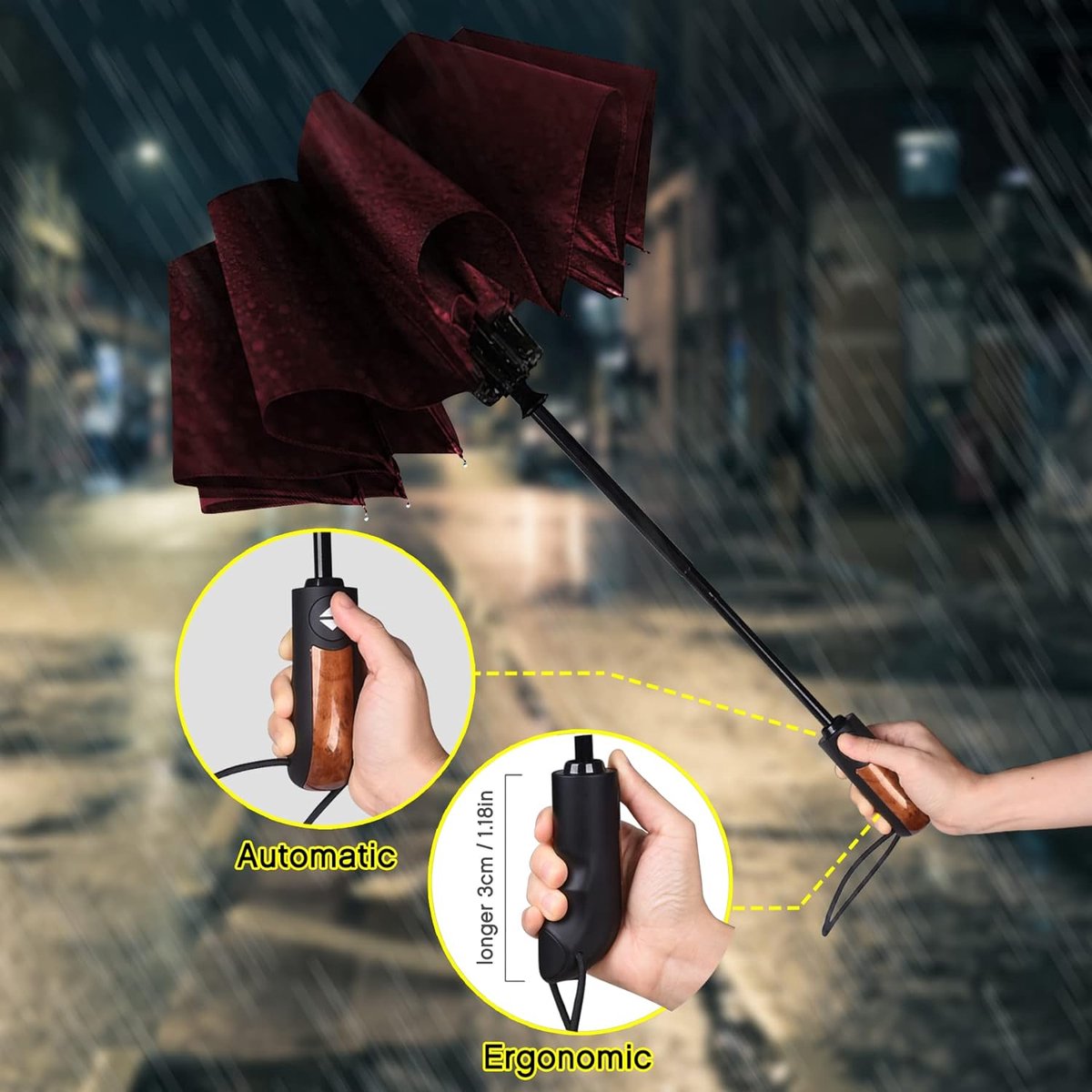 Paraplu Winddichte, Opvouwbare Paraplu Storm Automatische Parasol UV-bescherming Paraplu Waterbestendige Teflon Zakelijke Paraplu Windbestendige zon Regen Draagbaar Reisparaplu - Rood — cadeau in Mode & Accessoires - foto 2