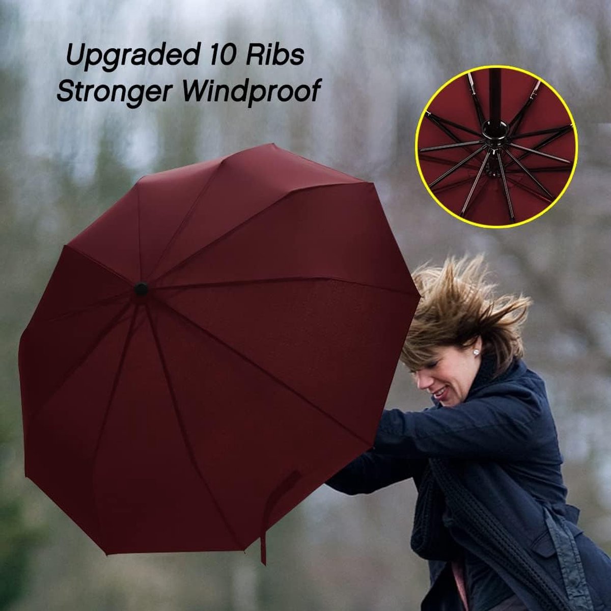 Paraplu Winddichte, Opvouwbare Paraplu Storm Automatische Parasol UV-bescherming Paraplu Waterbestendige Teflon Zakelijke Paraplu Windbestendige zon Regen Draagbaar Reisparaplu - Rood — cadeau in Mode & Accessoires - foto 7