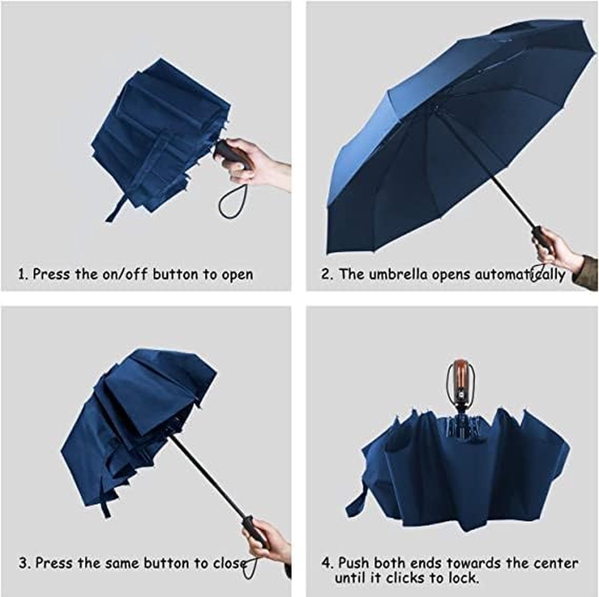 Paraplu Winddichte, Opvouwbare Paraplu Storm Automatische Parasol UV-bescherming Paraplu Waterbestendige Teflon Zakelijke Paraplu Windbestendige zon Regen Draagbaar Reisparaplu - Blauw — cadeau in Mode & Accessoires - foto 8