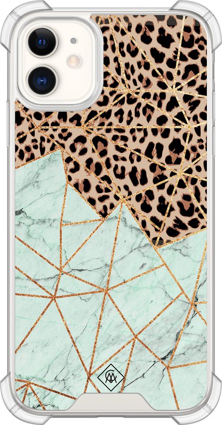 Coque iPhone 11 - Léopard marbre menthe - Casimoda® Coque antichoc - Extra solide - Siliconen/TPU - Menthe, Transparente