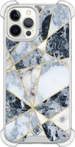Casimoda® hoesje - Geschikt voor iPhone 12 Pro - Marmer Blauw - Shockproof case - Extra sterk - Siliconen/TPU - Blauw, Transparant