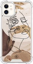 Casimoda® hoesje - Geschikt voor iPhone 11 - Abstract Gezicht Bruin - Shockproof case - Extra sterk - Siliconen/TPU - Bruin/beige, Transparant