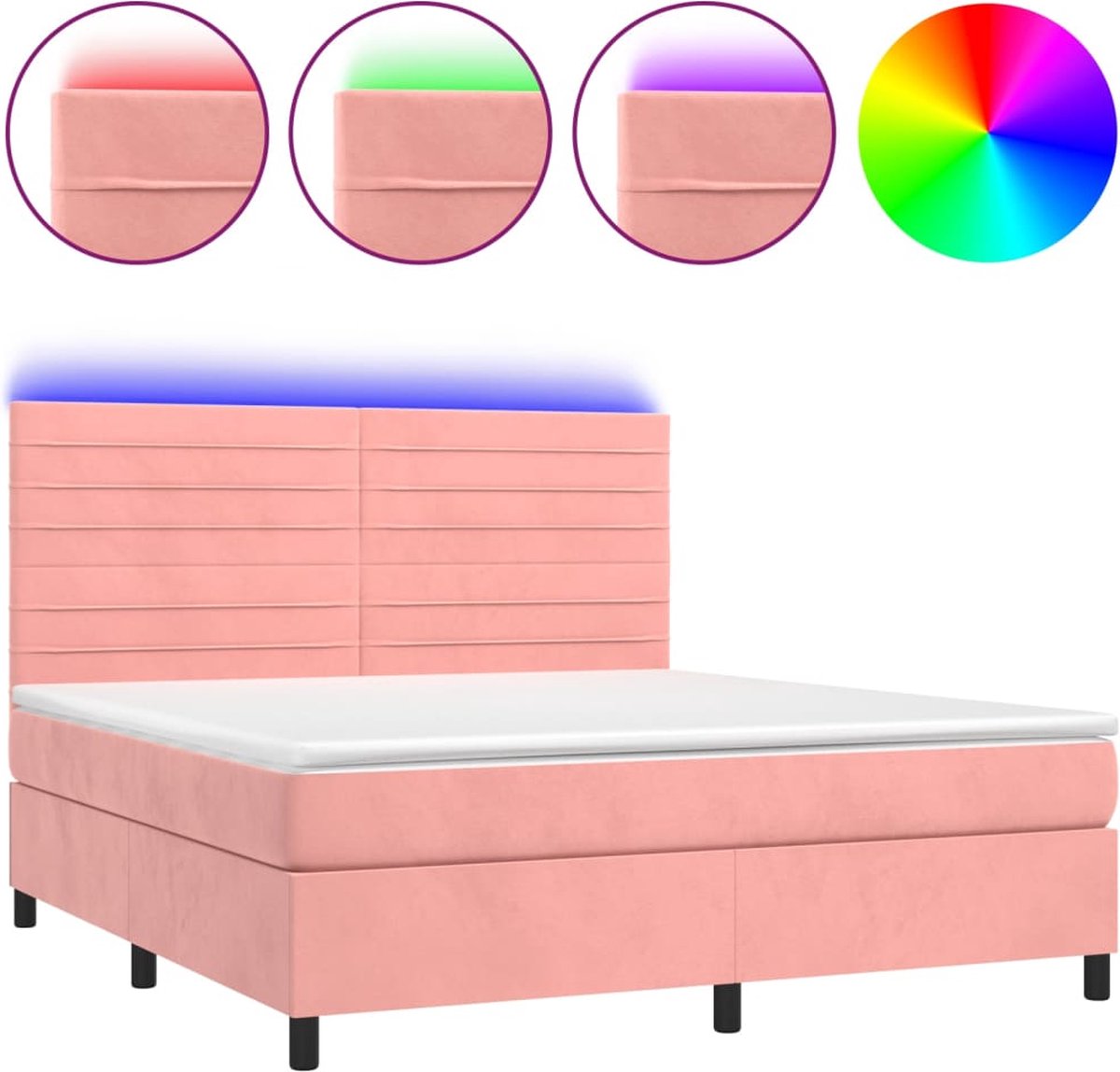 vidaXL - Boxspring - met - matras - en - LED - fluweel - roze - 180x200 - cm