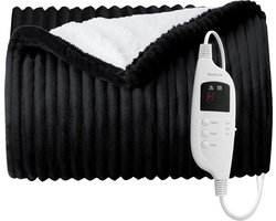 Elektrische deken, klein, met automatische uitschakeling, 130 x 180 cm, snelle opwarming, 8 warmtestanden, 9 tijdinstellingen, zachte flanellen knuffeldeken voor bed en kantoor, wasbaar