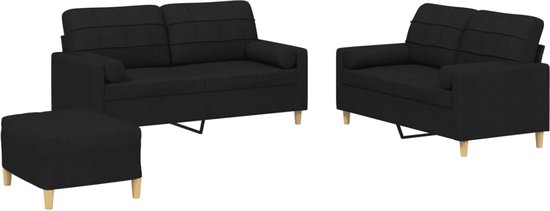 vidaXL-3-delige-Loungeset-met-kussens-stof-zwart