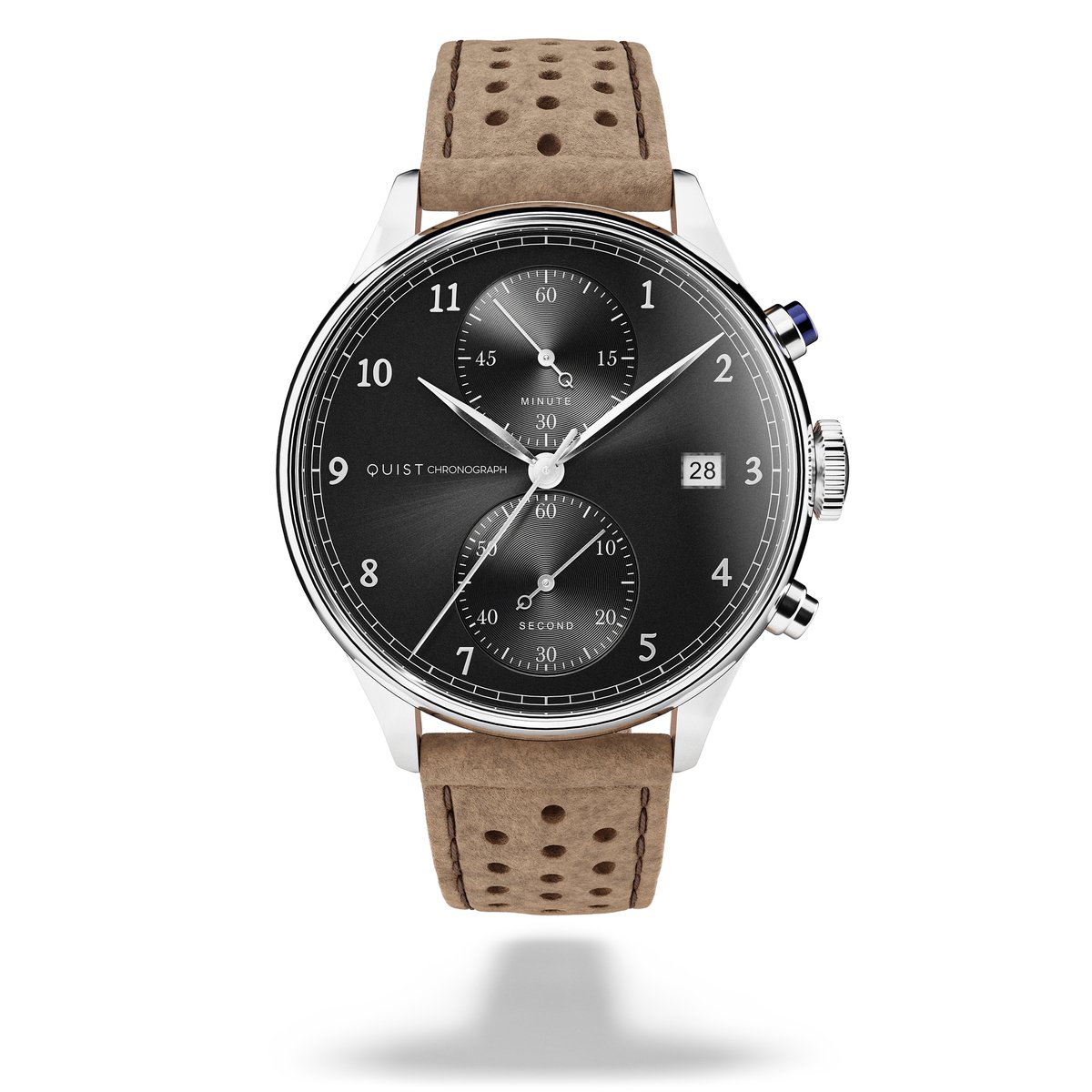 QUIST - Chronograph herenhorloge - zilver - zwarte wijzerplaat - nubuck horlogeband - 41mm