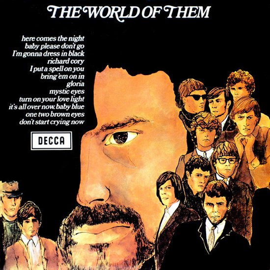 Close-up van een albumhoes met de titel "THE WORLD OF THEM" en een groep mannen.