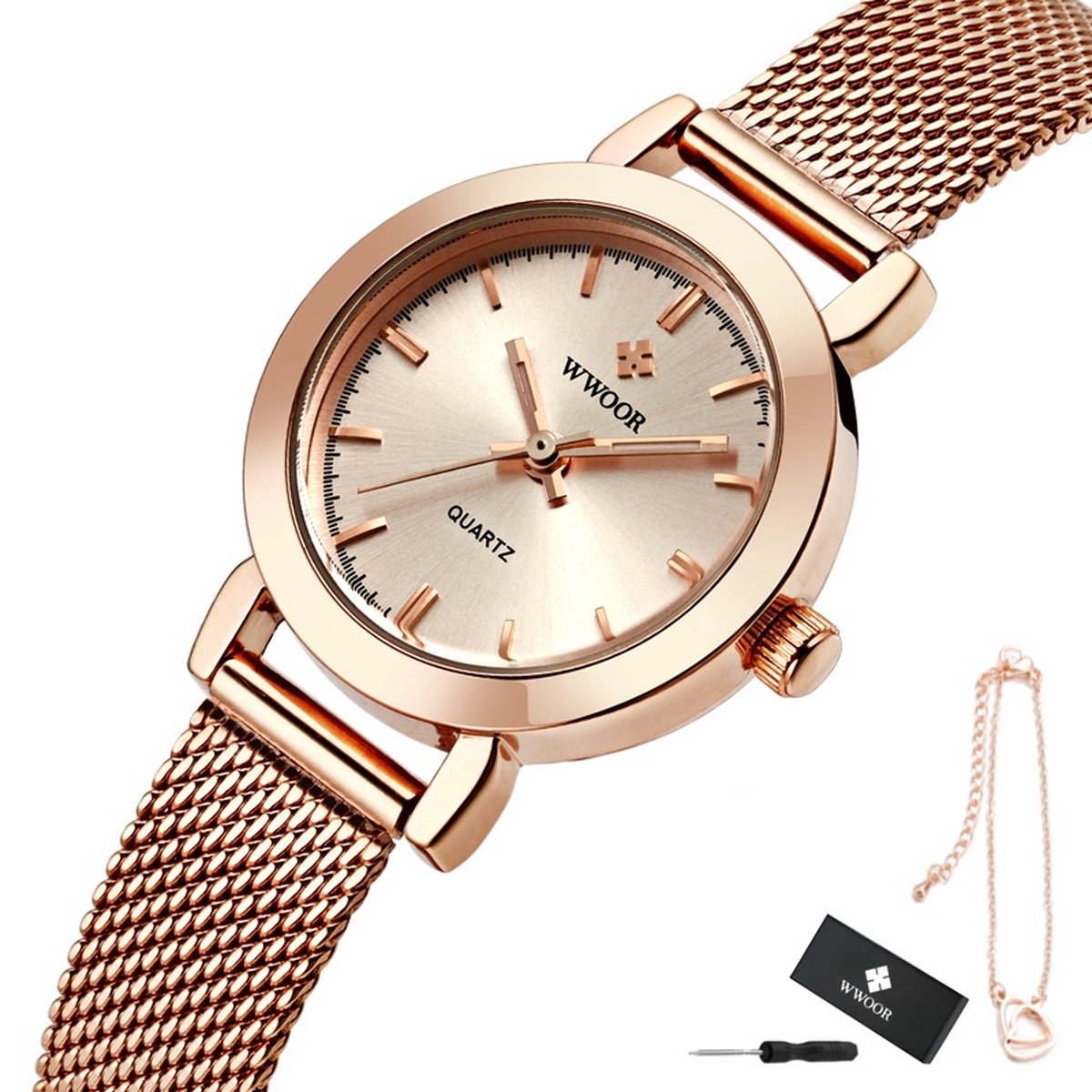 WWOOR - Horloge Dames - Cadeau voor Vrouw - 29 mm - Rosé