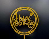 Happy Birthday - Taart Topper - Verjaardag - Goud - Hartjes - Cirkels