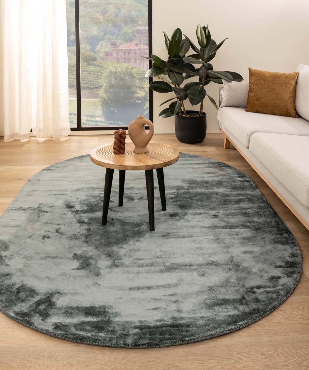 Viscose vloerkleed ovaal - Pearl blauw 120x180