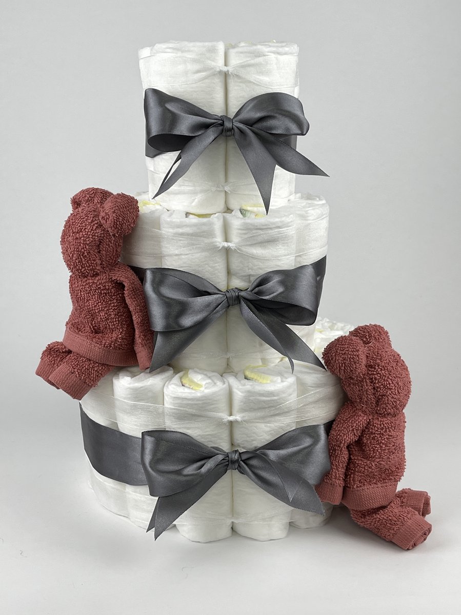 Goedkoopste Chouette-Chouette | Luiertaart Neutraal | Kraamcadeau | Geboorte Jongen Meisje | Babyshower | Beren Koper - donker Grijs