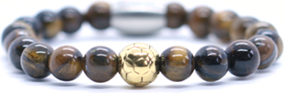 IbizaMen KIDS - Jongens - armband - tijgeroog - voetbal - RVS - 8mm - 17cm