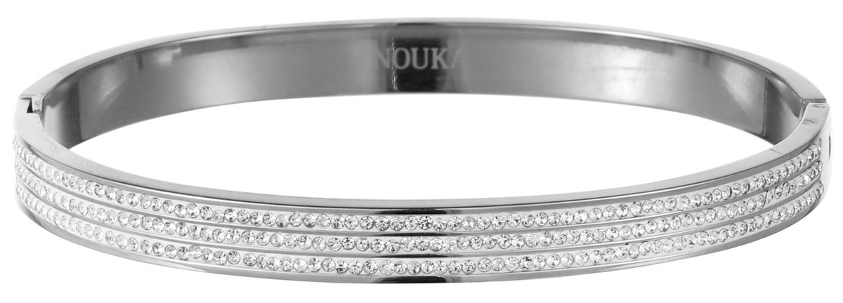 Nouka Dames Armband – Zilver Gekleurde Bangle met Strass Steentjes - Stainless Steel – Cadeau voor Vrouwen