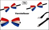 3x Luxe Vlinderstrik rood/wit/blauw - verstelbaar - Holland Nederland thema feest vlinder strikje festival