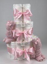 Chouette-Chouette | Luiertaart Meisje | Kraamcadeau | Geboorte Meisje | Babyshower | Beren Roze