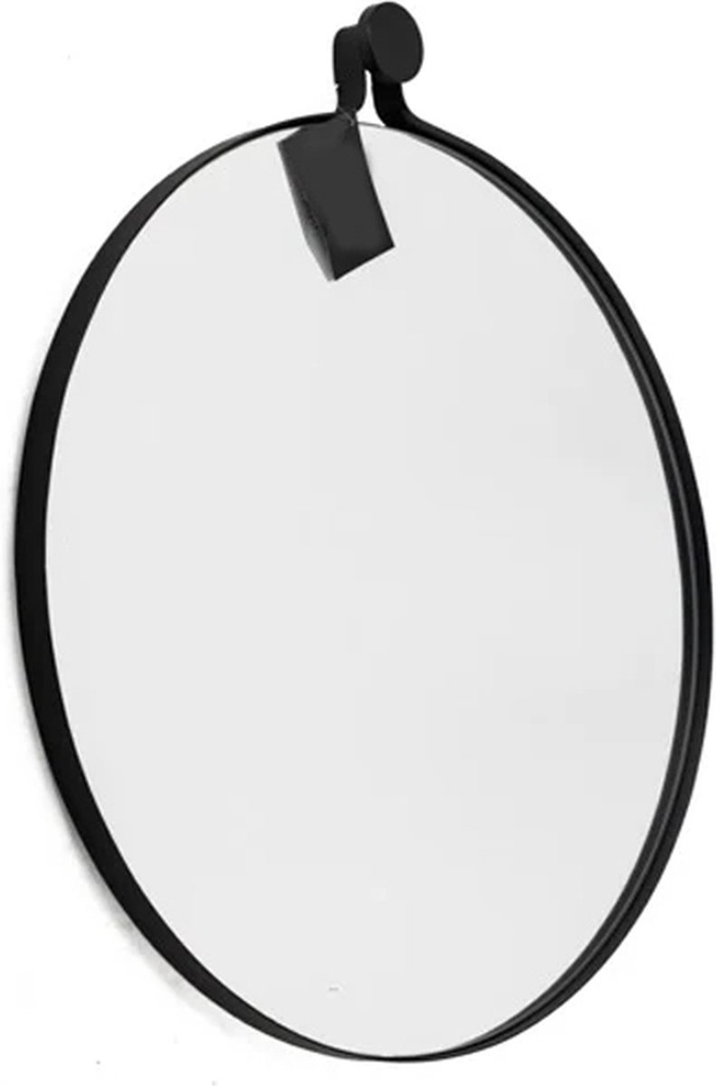 Moderne ronde spiegel met zwarte rand - Wandspiegel Zwart - Metaal - 60 cm