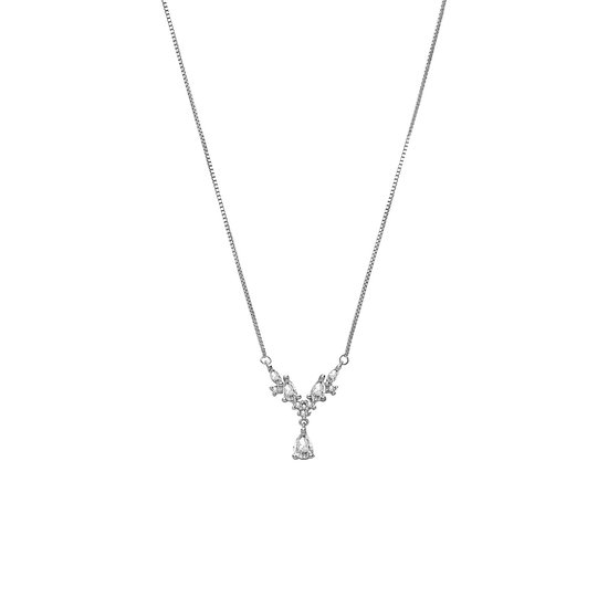 Lucardi - Dames Zilveren ketting met hanger druppel zirkonia - Ketting - 925 Zilver - Zilverkleurig - 48 cm