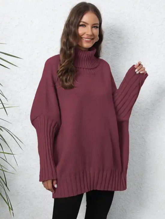 ASTRADAVI Winter Mode - Trui - Dames Gebreide Coltruien - Warme en Stijlvolle Oversized Pullover Sweater - One Size - Wijnrood
