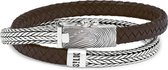 SILK Jewellery - Zilveren Wikkelarmband - Alpha - 344BLK.20 - zwart leer - Maat 20