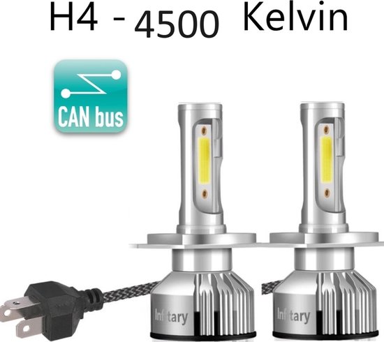Ampoule LED H4 Voiture Moto Scooter (Set 2 pièces) - Adaptateur CANbus  interne - 3000K