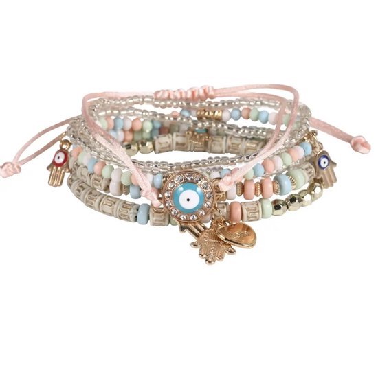 Jomide Armbandjes Boho Eye - Lichtroze - 6 stuks