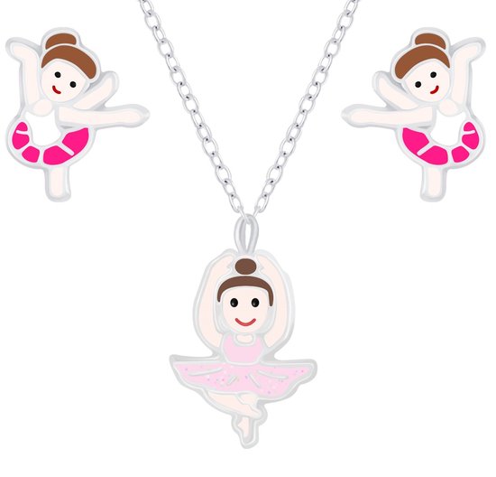 Joy|S - Zilveren ballerina danseres hanger met ketting en oorbellen set - voor kinderen