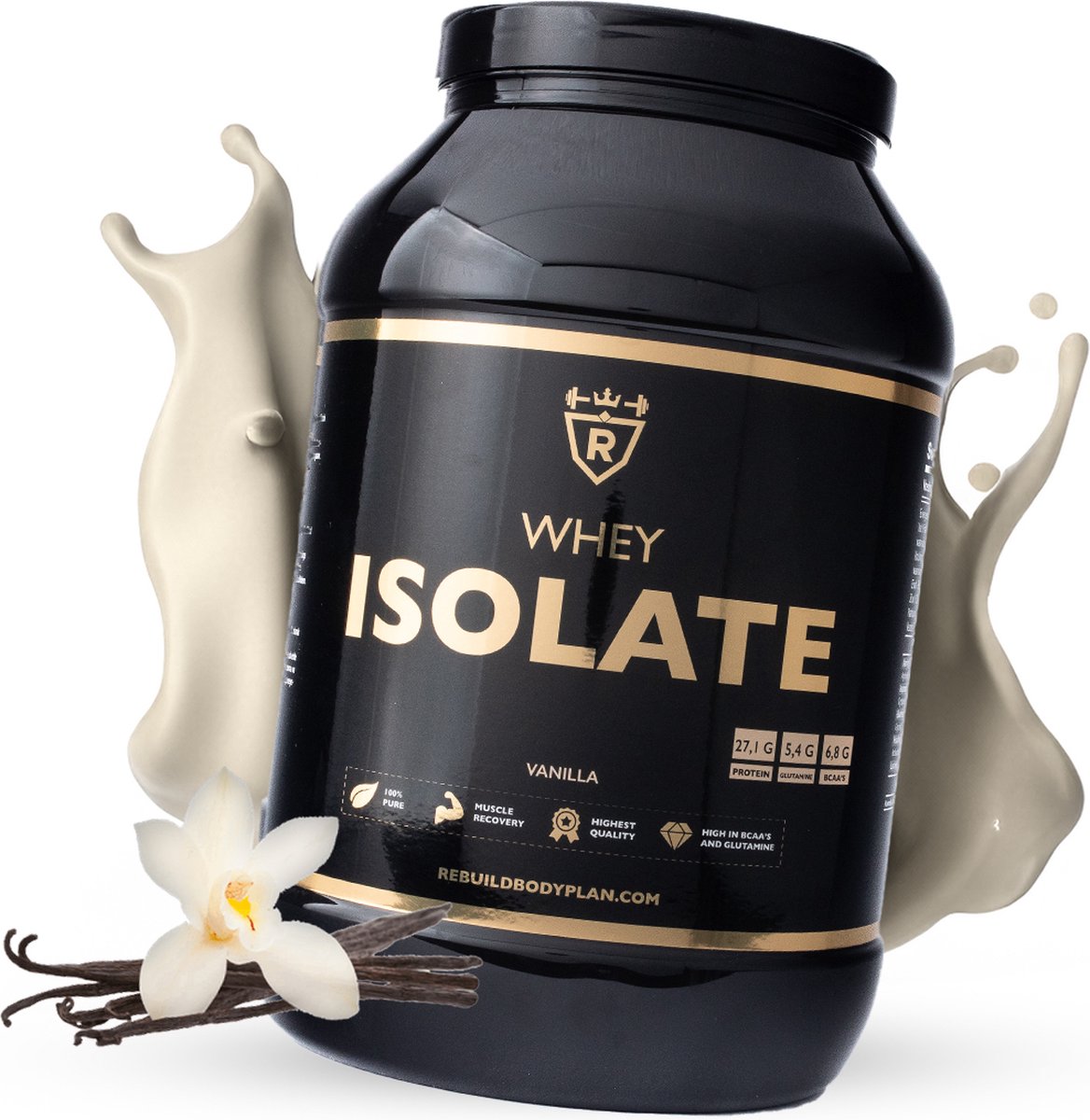 Rebuild Nutrition Whey Isolaat - Vanille smaak - Proteïne poeder - Eiwit Shakes - Whey Protein Isolate Eiwitpoeder - 80 Eiwitshakes - 2000 gram