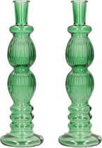 Kaarsen kandelaar Florence - 2x - groen glas - ribbel - D9 x H28 cm