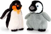 Keel Toys pluche Keizer pinguin met jong knuffeldieren - wit/zwart - staand - 25 cm