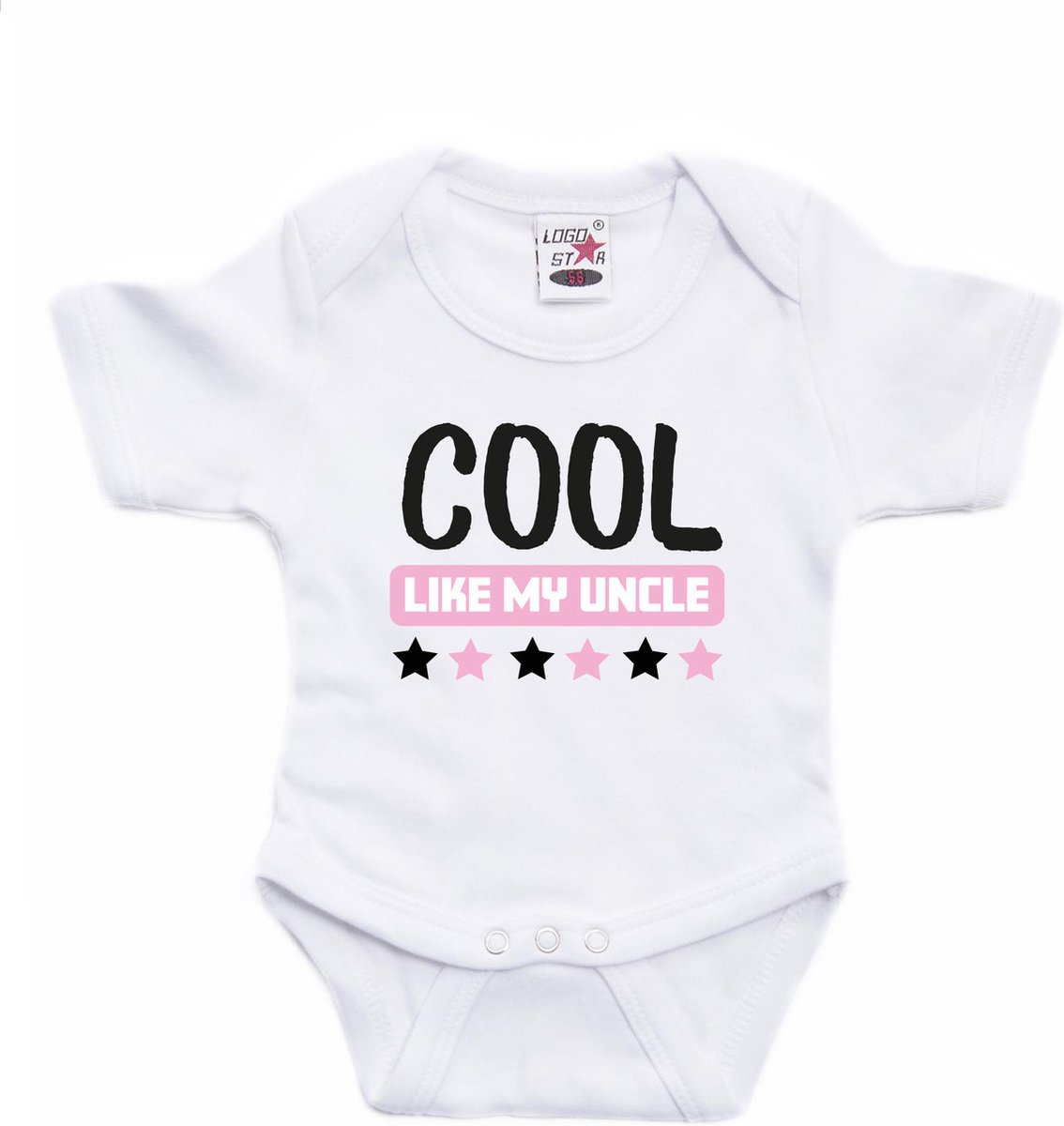 Bellatio Decorations baby rompertje - cool like my uncle - wit/roze - cadeau romper - kraamcadeau 92