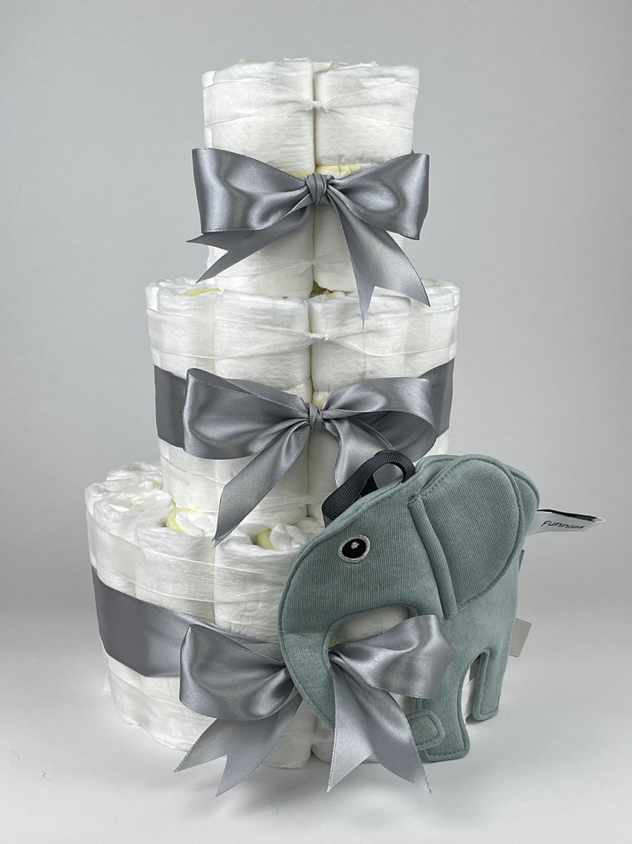 Goedkoopste Chouette-Chouette | Luiertaart Neutraal | Kraamcadeau | Geboorte Jongen Meisje | Babyshower | Knuffeldoek Olifant Ollie Stone groen - Grijs