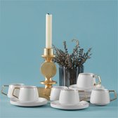 Karaca - Saturn Gold Turkse koffiekopjes, mokkakopjes set - Porselein - voor 6 personen, 12-delig, wit en goud, 6 espressokopjes en 6 schoteltjes - koffieservies
