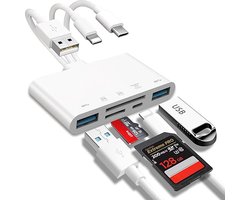 NÖRDIC CRD-013 Kaartlezer 5in1 USB3.0 - USB-C - Lightning - SD/MMC -MicroSD/TF - 2TB - UHS-I - Wit
