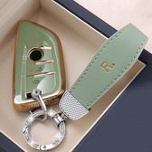 Porte-clés de voiture en cuir de Luxe en métal pour femme en cuir vert