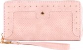 Nouka Roze Dames Portemonnee met Sterretjes – Portefeuille – Clutch - PU Leer – met Ritssluiting – 12 Pasjes – Briefgeld - Muntgeld - Cadeau voor Vrouwen