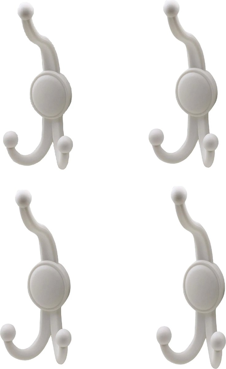 Hanger - Haak - Kapstok - Garderobemuur Badkamerkast Kleerhanger - Hard Plastic - Wit - 4 