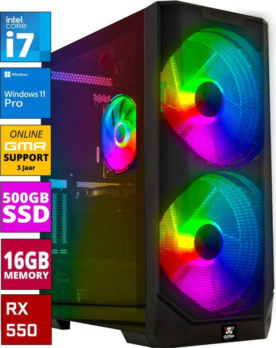 Intel Compleet PC | Intel Core i7 | 16 GB RAM | 500 GB SSD | RX 550 | Windows 11 Pro