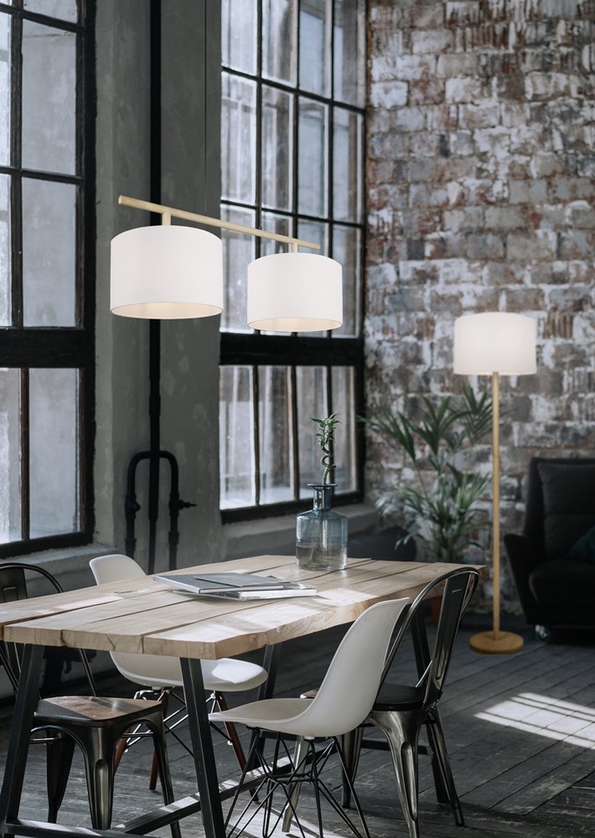 [Pack] Plafonnier chambre textile abat-jour lampe bois spots dans un  ensemble comprenant des ampoules LED | Meine Lampe