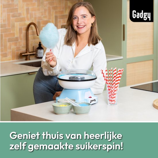 Gadgy Suikerspinmachine Retro Blauw - Met 10 Stokjes en Maatlepel - Suikerspinmakers - Snoep - Kinderfeestje — afbeelding 2