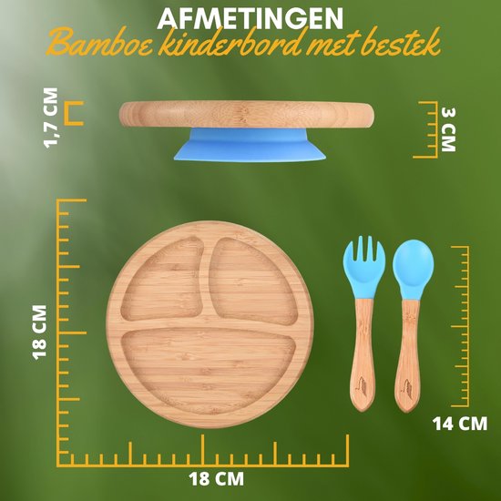 Pencilluxe® Rond Bamboe Baby Bord (Blauw) - Baby Cadeau - Kinderservies set - Zuignap - Kinderbord - Baby servies - Baby bestek - Melamine & BPA-vrij - Vakjesbord - Kraammand - Kraamcadeau - Babyshower cadeau - Baby - Geboorte Cadeau - Kraamvisite van Pencilluxe® — afbeelding 3