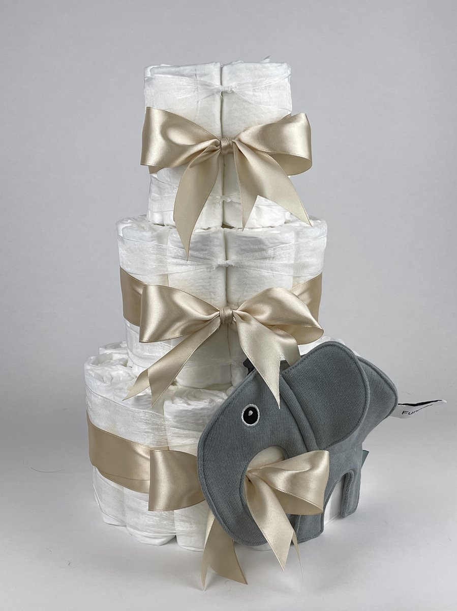 Goedkoopste Chouette-Chouette | Luiertaart Neutraal | Kraamcadeau | Geboorte Jongen Meisje | Babyshower | Knuffeldoek Olifant Ollie Grey-Blue - Beige