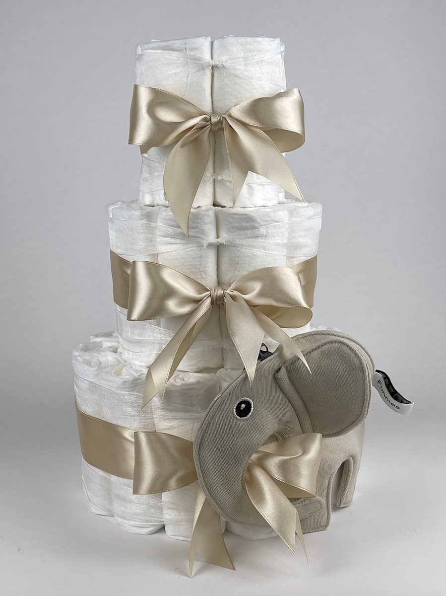Goedkoopste Chouette-Chouette | Luiertaart Neutraal | Kraamcadeau | Geboorte Jongen Meisje | Babyshower | Knuffeldoek Olifant Ollie Cream - Beige