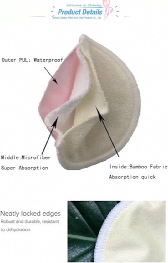 LaNicole® 100%Bambou-coussinets réutilisables- waterproof- Set de 10 pièces - coussinets d'allaitement lavables-absorbants-Comprend un sac