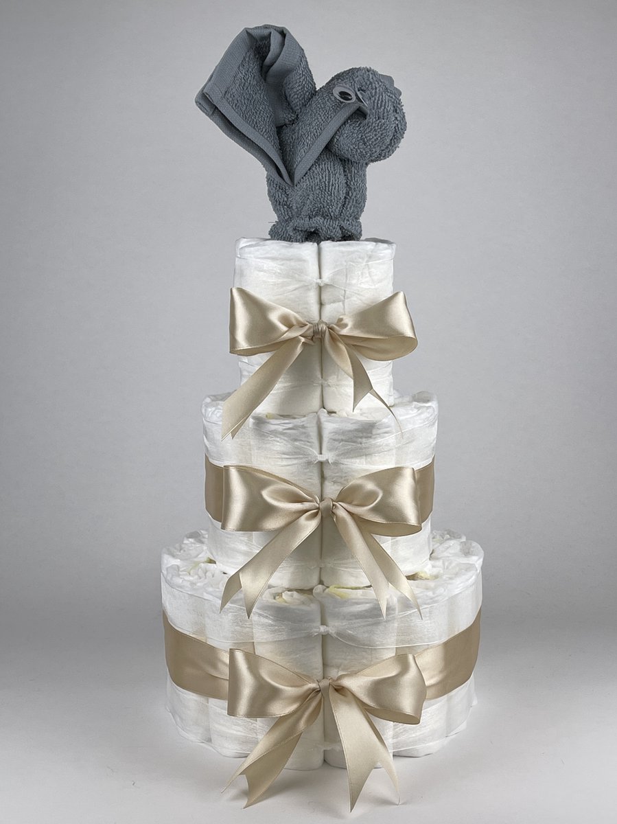 Goedkoopste Chouette-Chouette | Luiertaart Neutraal | Kraamcadeau | Geboorte Jongen Meisje | Babyshower | Olifant Grey-Blue - Beige