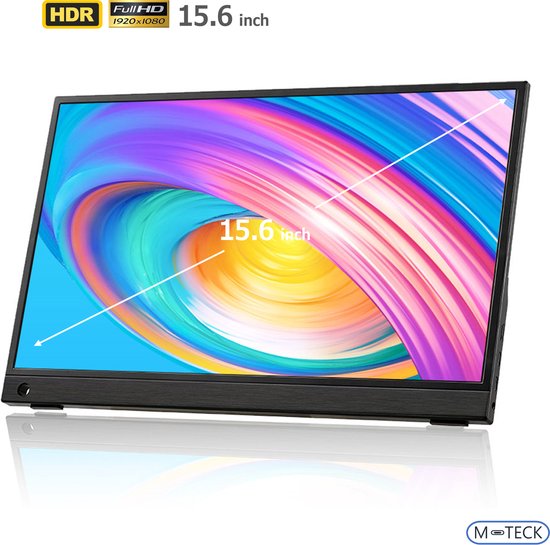 15.6 inch Portable USB-C Monitor FHD 1920×1080 IPS scherm met HDMI, dun en lichtgewicht, inclusief standaard