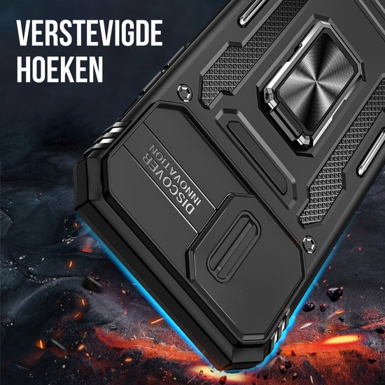 Podec Coque pour iPhone 11 Pro Max Zwart - Coque Anti-Choc Hybride Armure avec Ring de Béquille et Protecteur d'écran