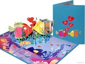 Popcards popupkaarten - Zoenende vissen in kleurrijke Onderwaterwereld Zee Aquarium. Verliefd Valentijn Verloofd Getrouwd Jubileum pop-up kaart 3D wenskaart
